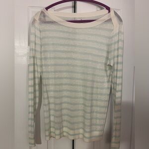 LL Bean Signature Cream and Light Blue Striped Blouse
